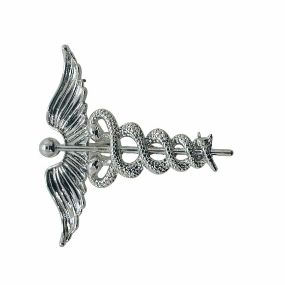 ✨Staff of Hermes Caduceus Medical Doctor Medicine Snakes Wing Broch Silver - Picture 2 of 4